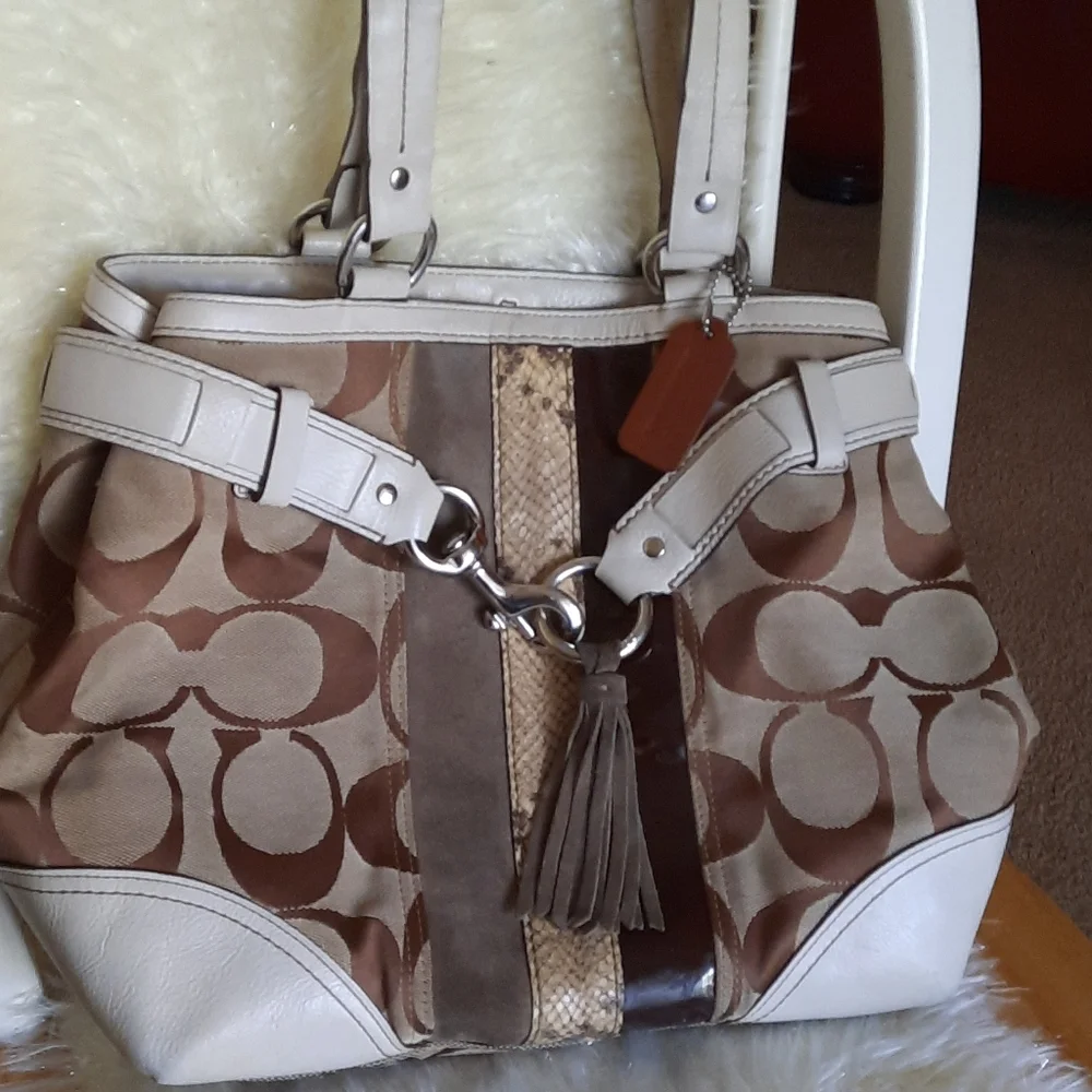 COACH Hampton Python/Leather Satchel - Picture 9 of 10